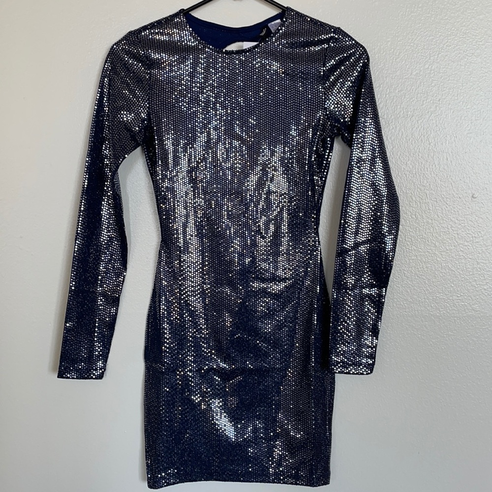 Long sleeve Sequin body fitted dress